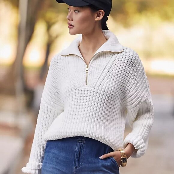 New Varley Natalia Half-Zip Long Sleeve Oversized White Pullover Sweater NWT Med - Picture 6 of 17